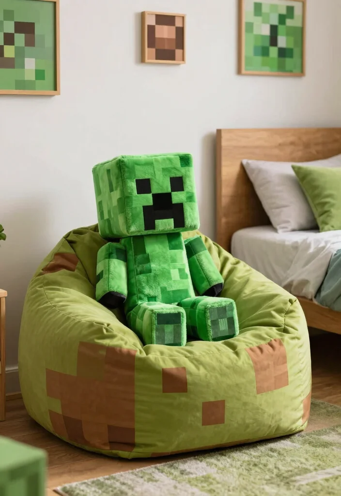 30 Minecraft Bedroom Ideas for Creative Gamers 1. Blocky Bean Bag Chairs 0