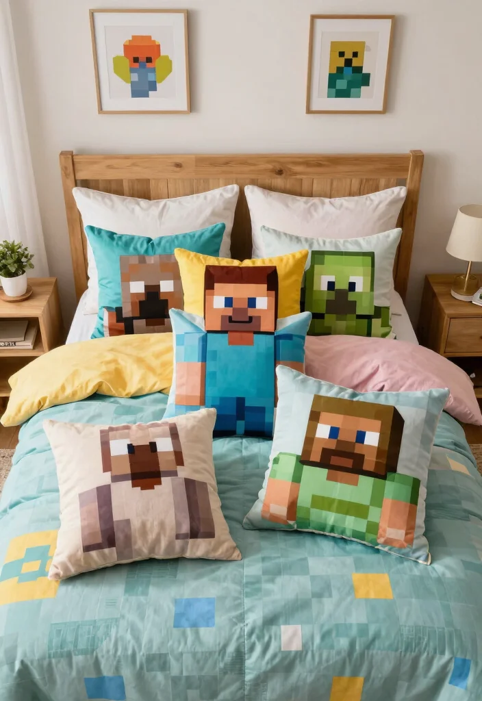 30 Minecraft Bedroom Ideas for Creative Gamers 12. Minecraft themed Throw Pillows 0