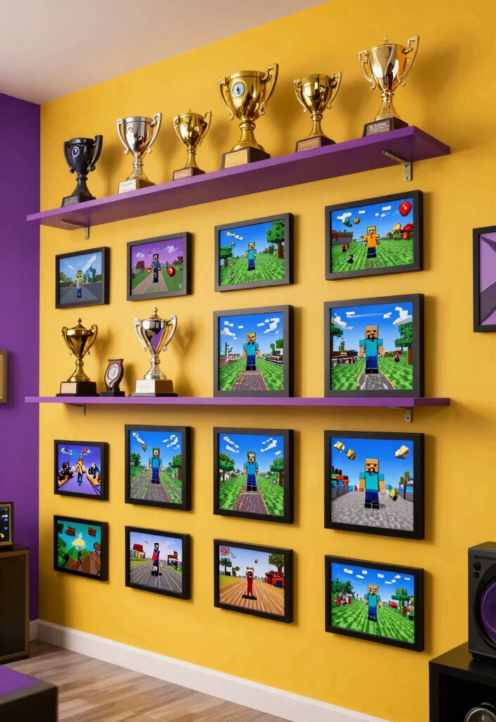 30 Minecraft Bedroom Ideas for Creative Gamers 13. Gaming Wall of Fame 0