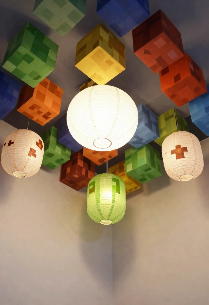30 Minecraft Bedroom Ideas for Creative Gamers 14. Minecraft Inspired Ceiling Decor 0