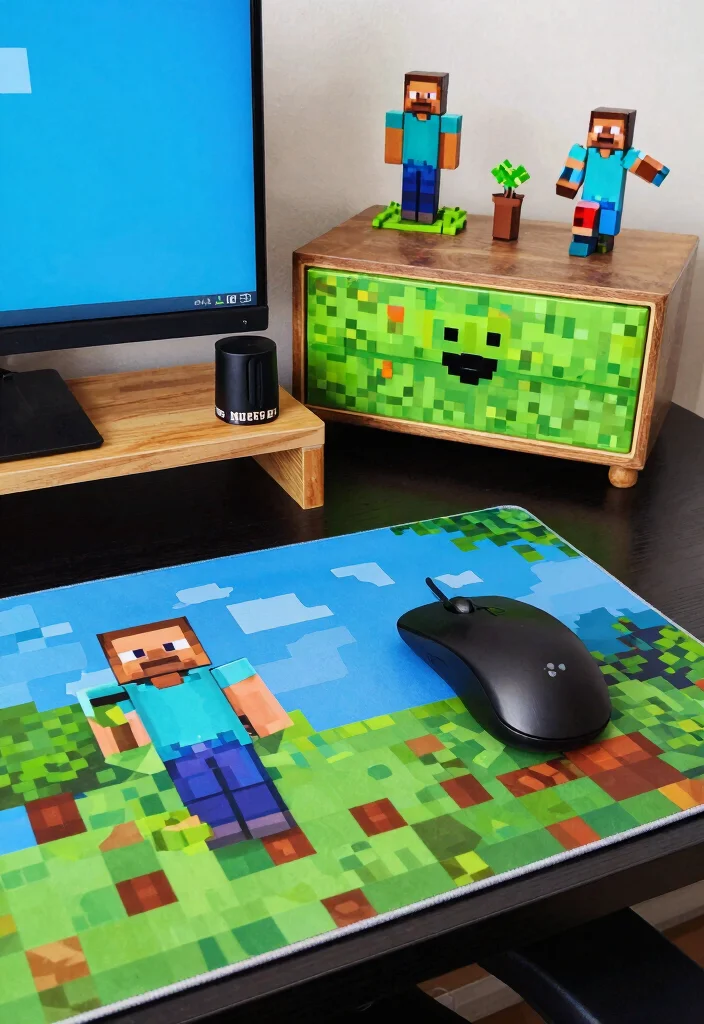 30 Minecraft Bedroom Ideas for Creative Gamers 15. Minecraft Themed Desk Accessories 0