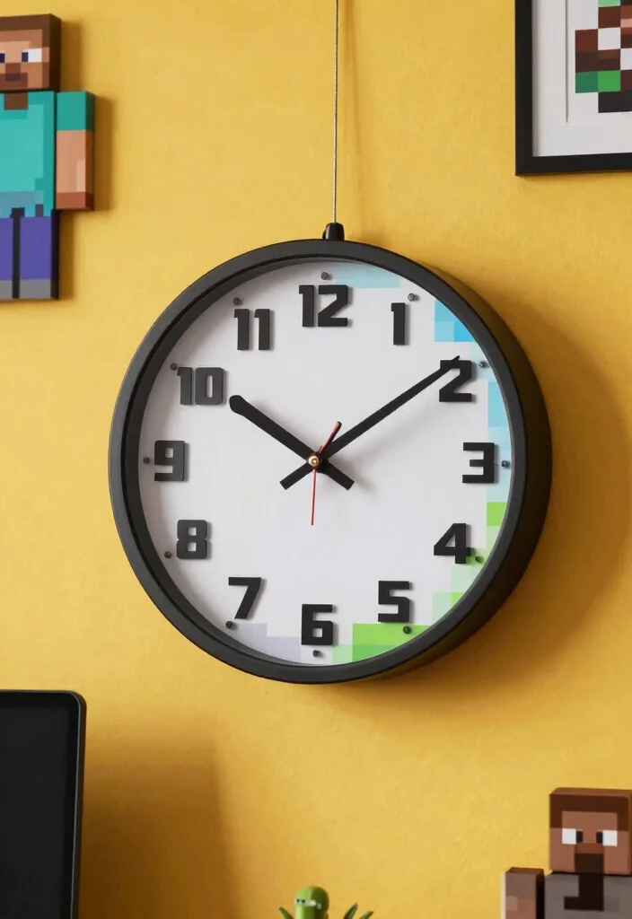 30 Minecraft Bedroom Ideas for Creative Gamers 16. Minecraft Wall Clock 0