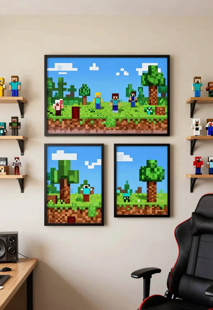 30 Minecraft Bedroom Ideas for Creative Gamers 2. Pixelated Wall Art 0