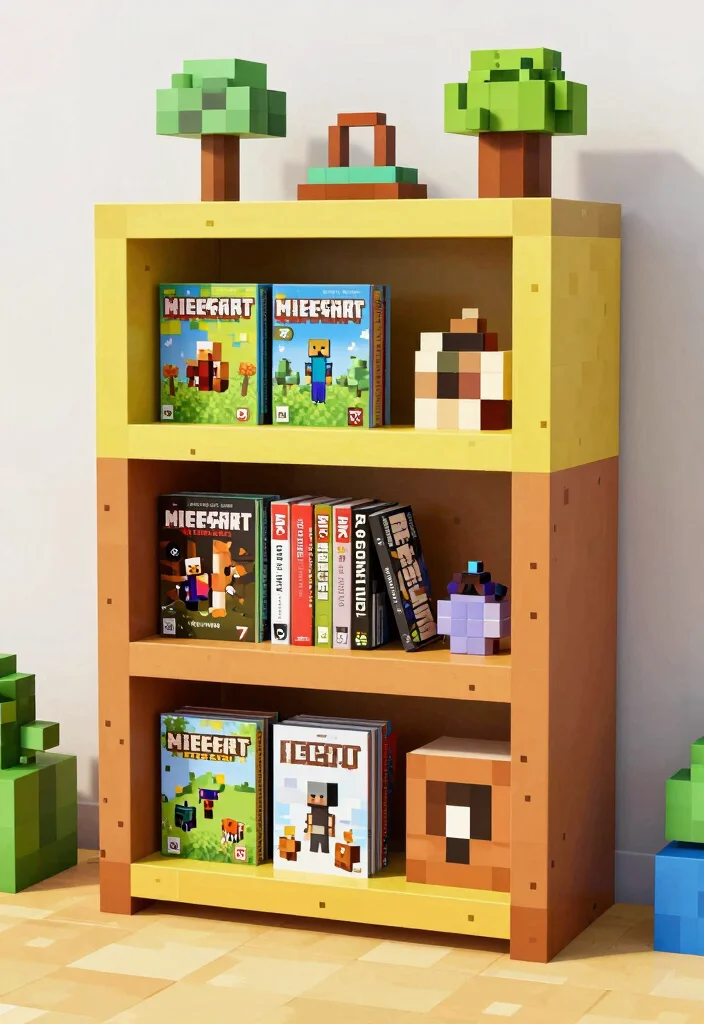 30 Minecraft Bedroom Ideas for Creative Gamers 21. Minecraft themed Bookshelf 0