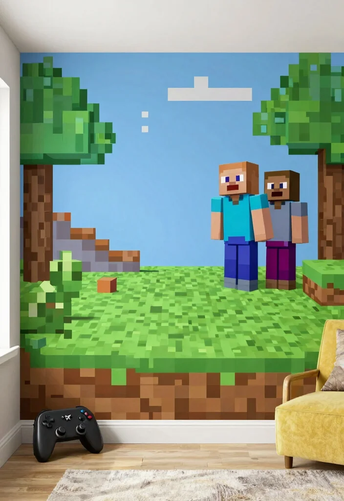 30 Minecraft Bedroom Ideas for Creative Gamers 22. Minecraft Inspired Wallpaper 0