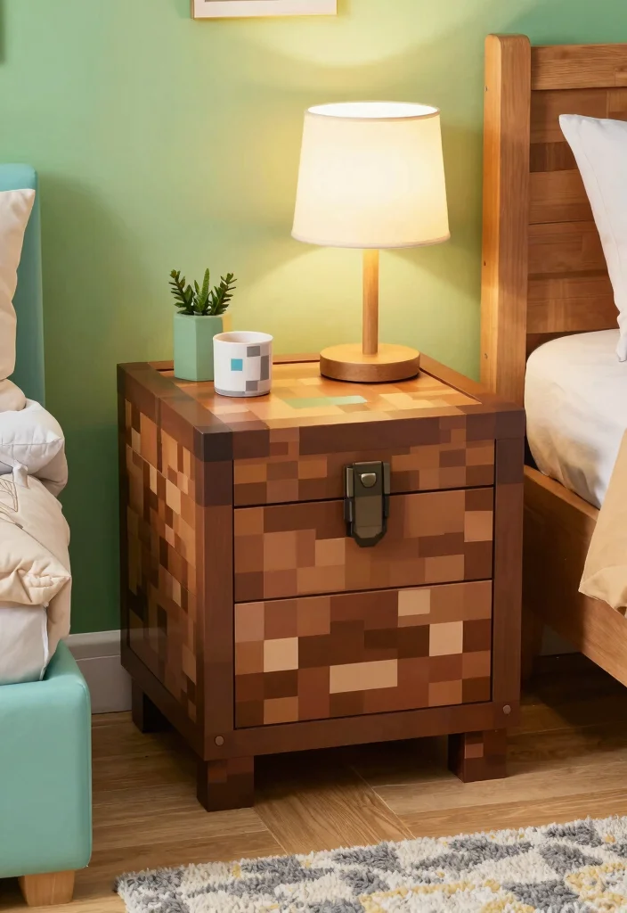 30 Minecraft Bedroom Ideas for Creative Gamers 24. Themed Bedside Tables 0