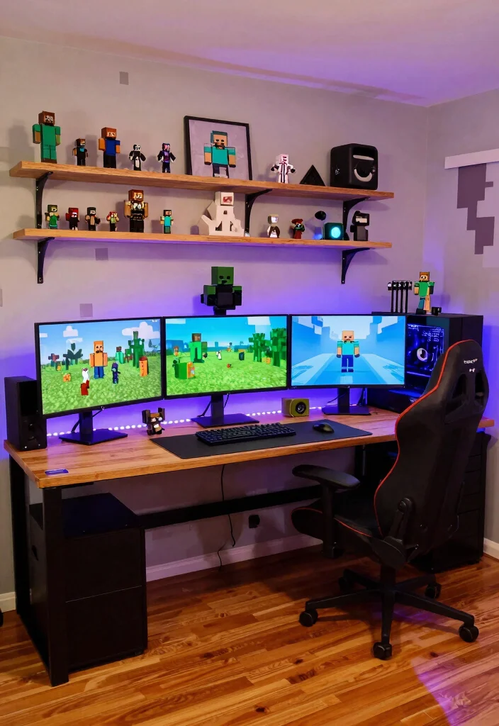 30 Minecraft Bedroom Ideas for Creative Gamers 4. Gaming Station Setup 0