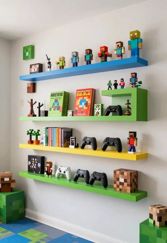 30 Minecraft Bedroom Ideas for Creative Gamers 5. DIY Minecraft Block Shelves 0