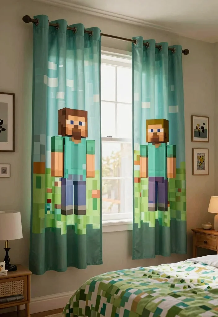 30 Minecraft Bedroom Ideas for Creative Gamers 7. Themed Window Treatments 0