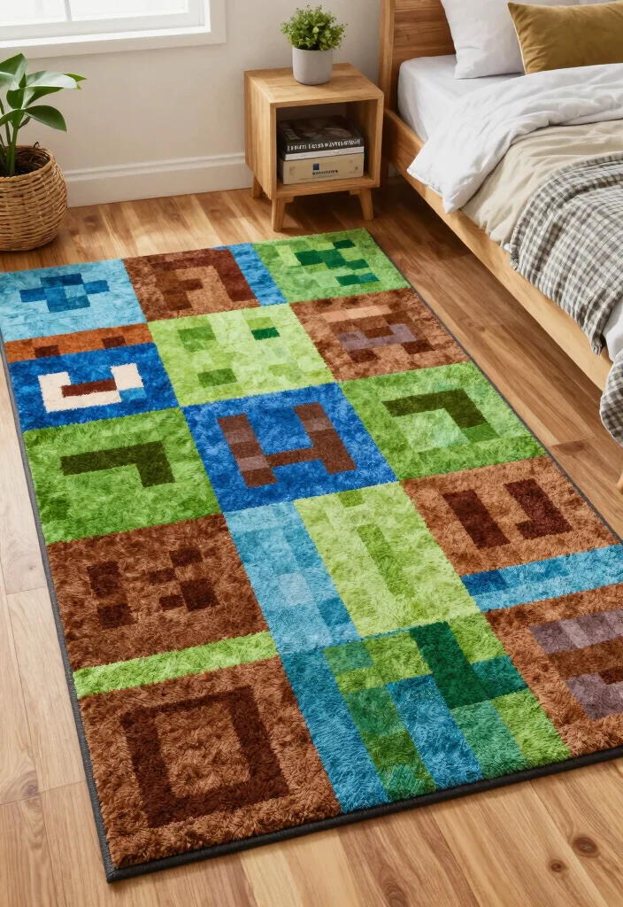 30 Minecraft Bedroom Ideas for Creative Gamers 8. Block Patterned Rugs 0