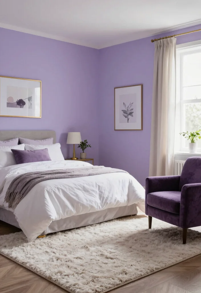 30 Purple Bedroom Ideas That Feel Royal and Relaxing 1 30 Purple Bedroom Ideas That Feel Royal and Relaxing 1. Regal Lavender Walls 0