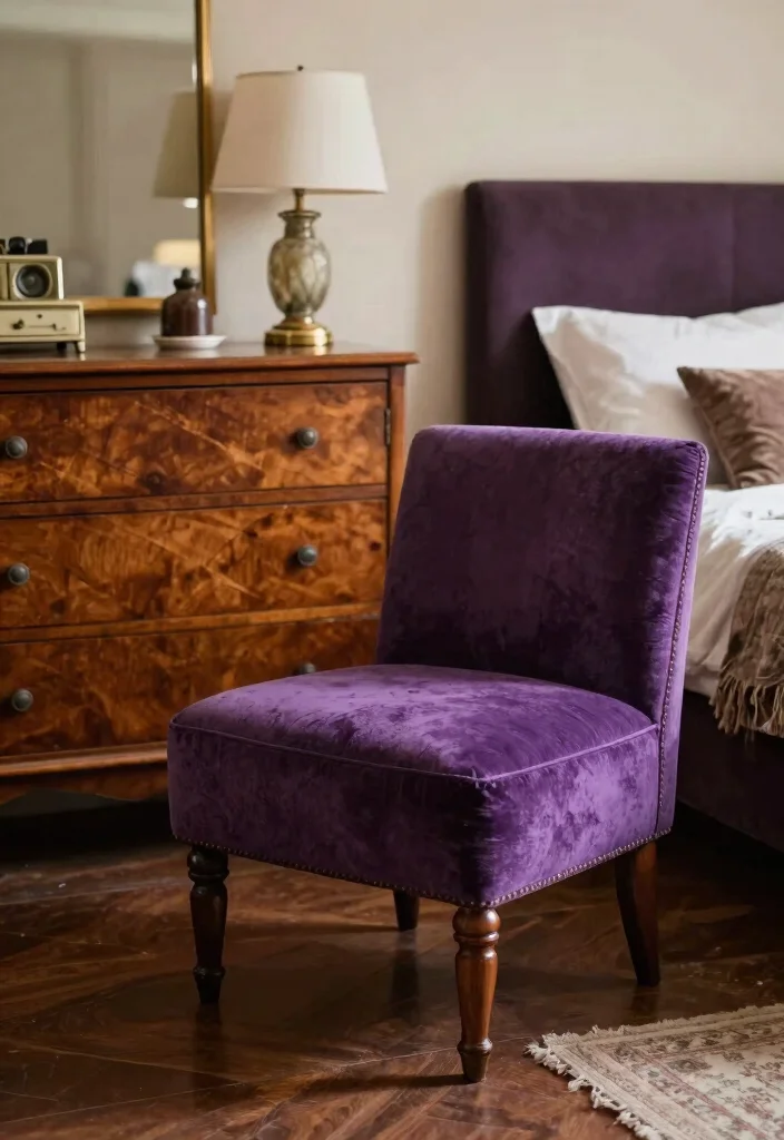 30 Purple Bedroom Ideas That Feel Royal and Relaxing 31 30 Purple Bedroom Ideas That Feel Royal and Relaxing 11. Vintage Purple Furniture 0