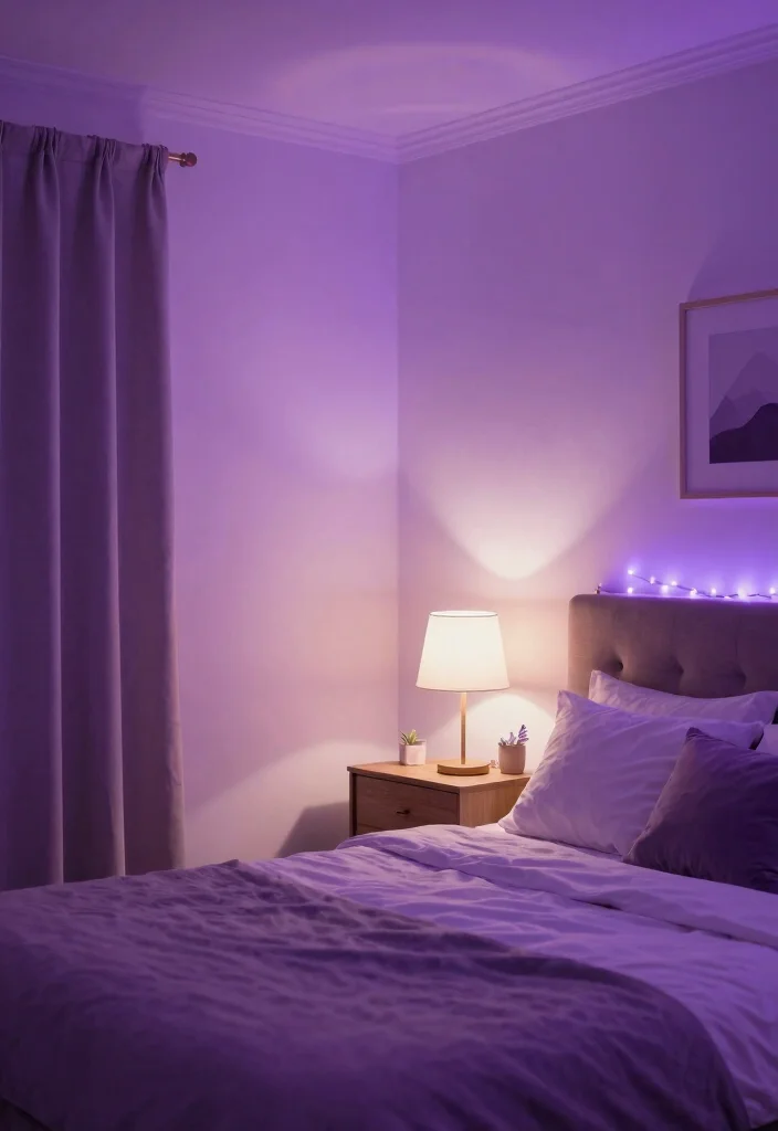 30 Purple Bedroom Ideas That Feel Royal and Relaxing 42 30 Purple Bedroom Ideas That Feel Royal and Relaxing 12. Purple Accent Lighting 0