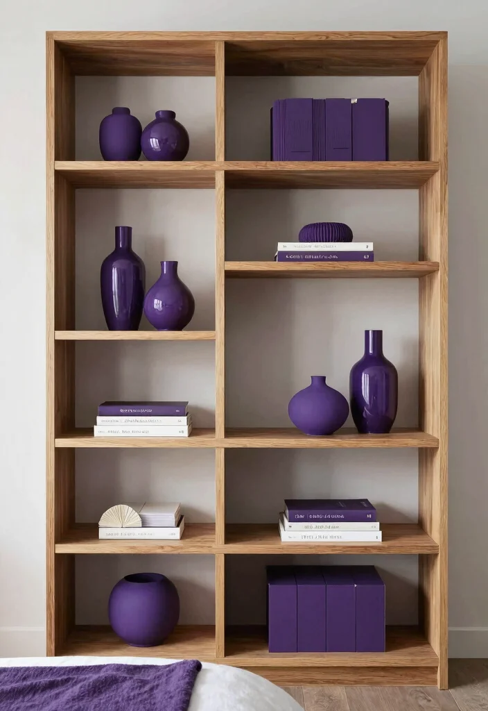 30 Purple Bedroom Ideas That Feel Royal and Relaxing 56 30 Purple Bedroom Ideas That Feel Royal and Relaxing 16. Open Shelving with Purple Accents 0