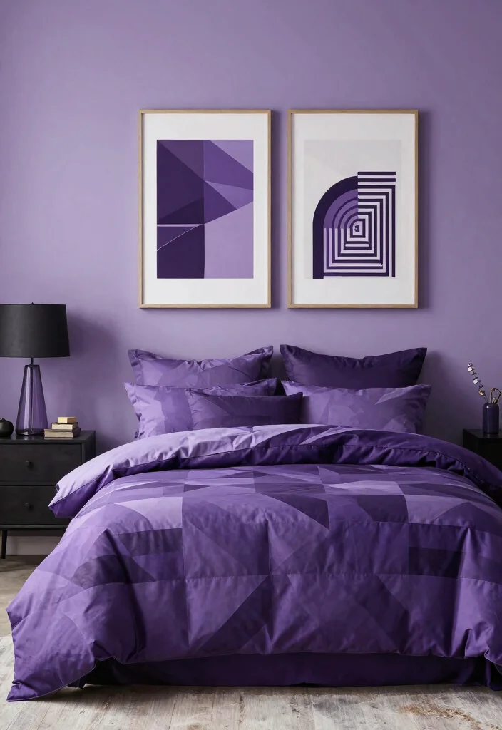 30 Purple Bedroom Ideas That Feel Royal and Relaxing 58 30 Purple Bedroom Ideas That Feel Royal and Relaxing 18. Modern Purple Geometric Patterns 0