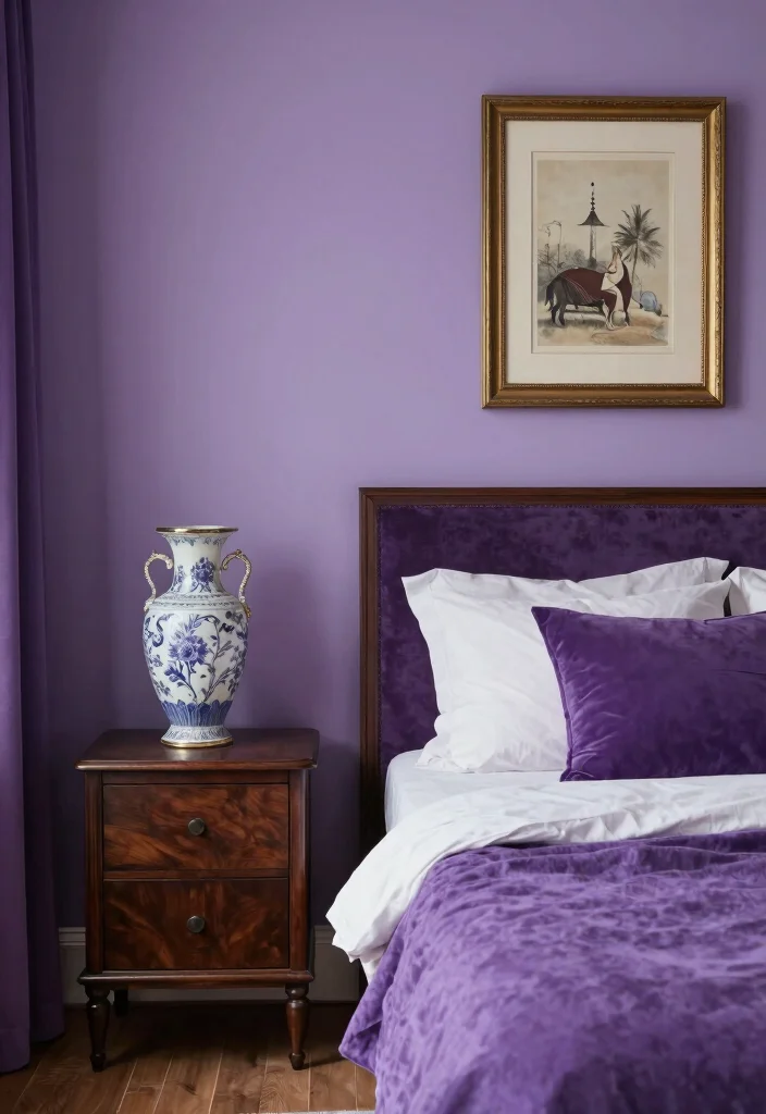 30 Purple Bedroom Ideas That Feel Royal and Relaxing 60 30 Purple Bedroom Ideas That Feel Royal and Relaxing 20. Vintage Purple Accents 0