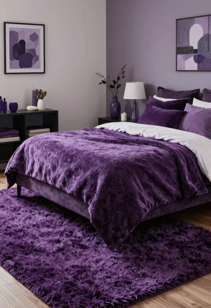 30 Purple Bedroom Ideas That Feel Royal and Relaxing 73 30 Purple Bedroom Ideas That Feel Royal and Relaxing 23. Purple Shag Rugs 0