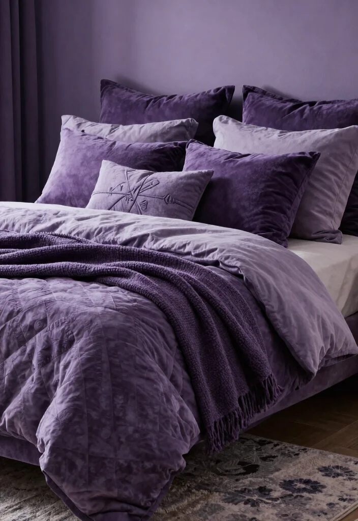30 Purple Bedroom Ideas That Feel Royal and Relaxing 76 30 Purple Bedroom Ideas That Feel Royal and Relaxing 26. Layered Purple Textiles 0