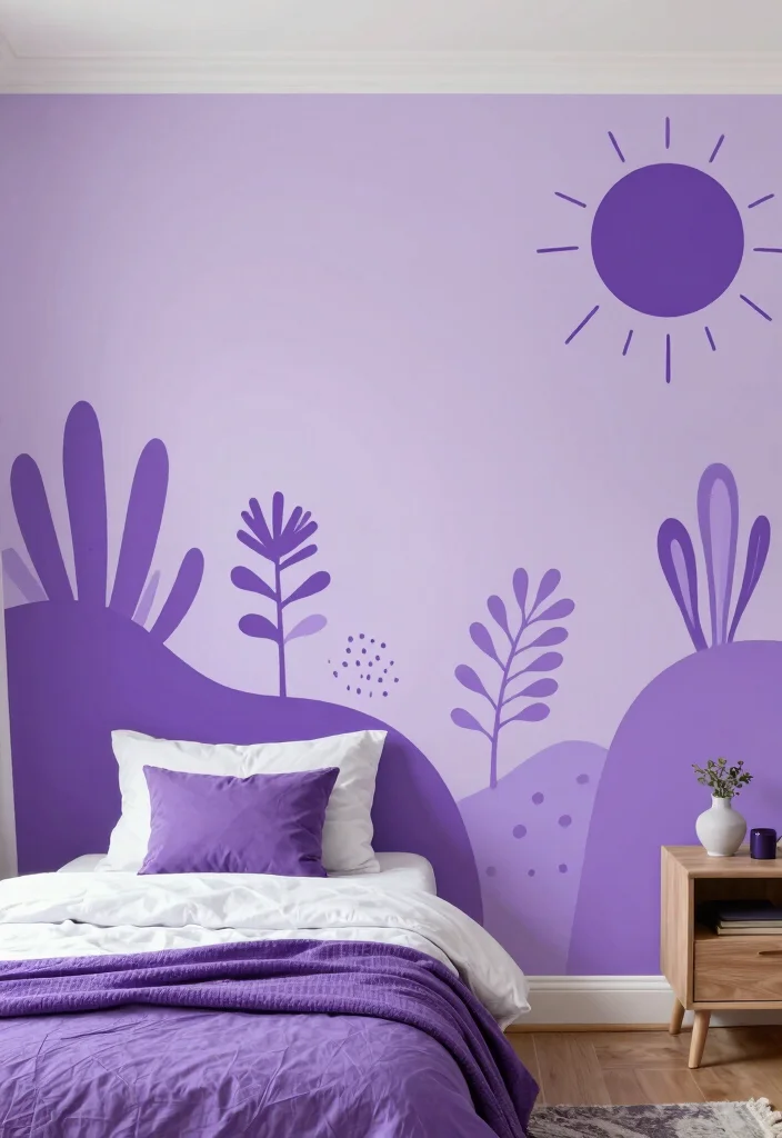30 Purple Bedroom Ideas That Feel Royal and Relaxing 77 30 Purple Bedroom Ideas That Feel Royal and Relaxing 27. Artistic Purple Wall Decals 0