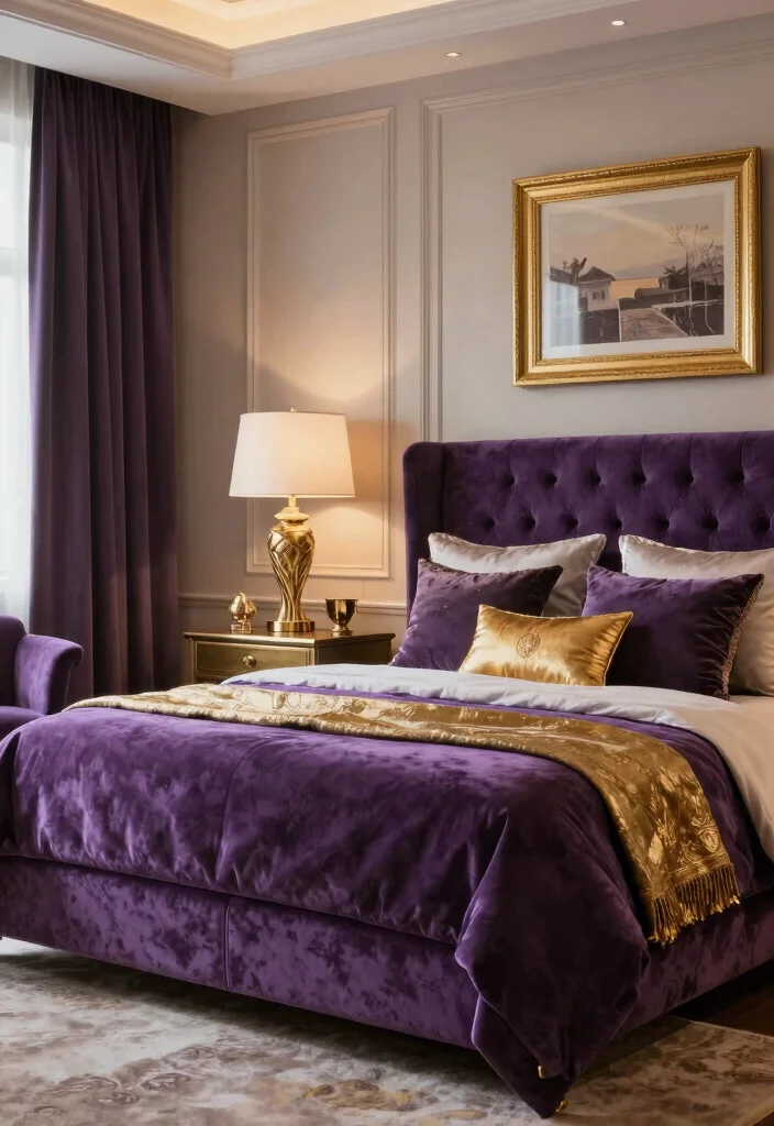 30 Purple Bedroom Ideas That Feel Royal and Relaxing 7 30 Purple Bedroom Ideas That Feel Royal and Relaxing 7. Gold and Purple Combinations 0