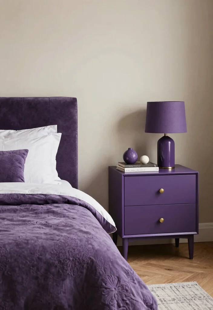 30 Purple Bedroom Ideas That Feel Royal and Relaxing 29 30 Purple Bedroom Ideas That Feel Royal and Relaxing 9. Stylish Purple Nightstands 0