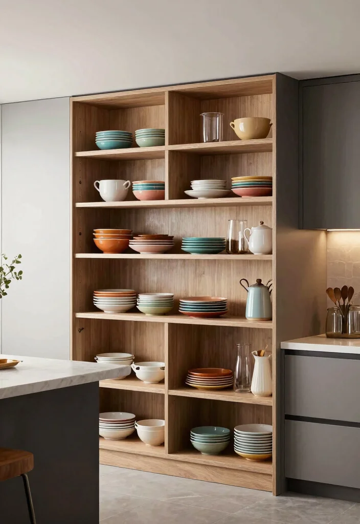 30 Small Kitchen Ideas with Islands That Work Beautifully 12. Open Shelving Islands for Display and Functionality 0