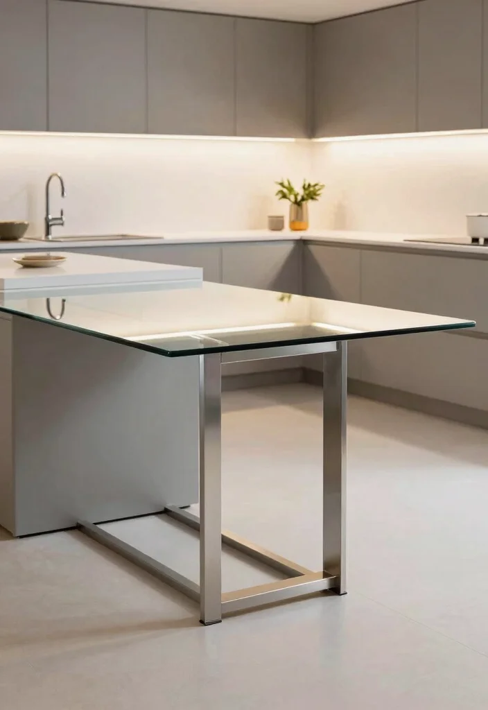 30 Small Kitchen Ideas with Islands That Work Beautifully 13. Glass Top Islands for a Light and Airy Effect 0