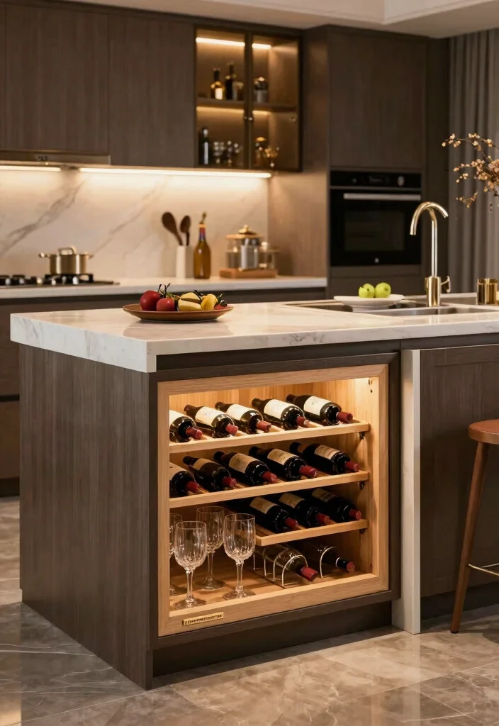 30 Small Kitchen Ideas with Islands That Work Beautifully 15. Integrated Wine Storage Islands for the Entertainer 0