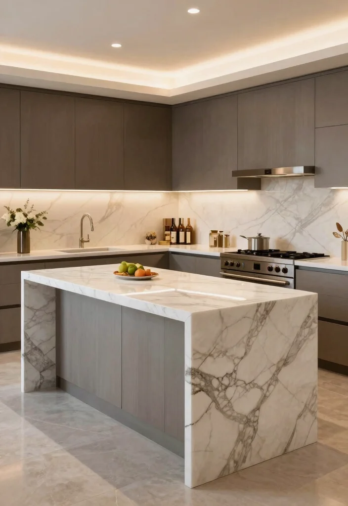 30 Small Kitchen Ideas with Islands That Work Beautifully 17. Elegant Marble Topped Islands for Luxury 0