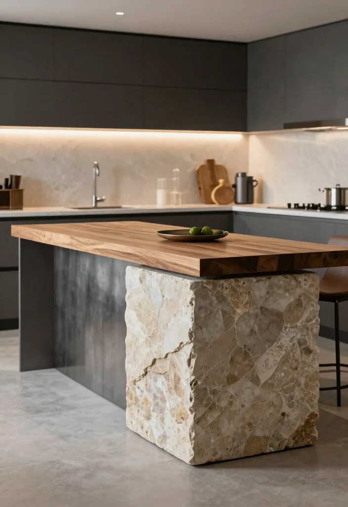 30 Small Kitchen Ideas with Islands That Work Beautifully 19. Mixed Material Islands for Textured Appeal 0