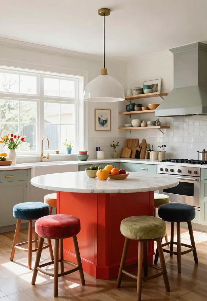 30 Small Kitchen Ideas with Islands That Work Beautifully 3. Round Islands for Flexible Seating 0