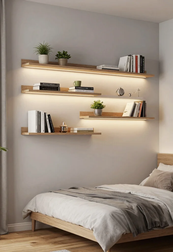 30 Small Men’s Bedroom Ideas That Are Minimal and Stylish 14 30 Small Mens Bedroom Ideas That Are Minimal and Stylish 4. Floating Shelves 0