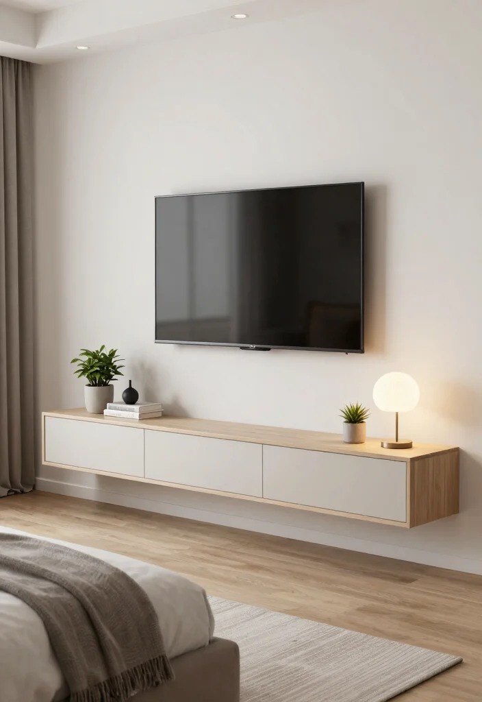 30 TV in Bedroom Ideas That Balance Comfort and Style 12. Floating Nightstands with TV 0