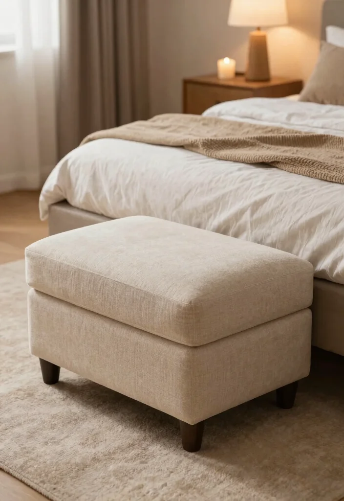 30 TV in Bedroom Ideas That Balance Comfort and Style 17. Multi functional Ottoman 0