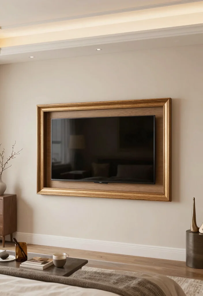 30 TV in Bedroom Ideas That Balance Comfort and Style 18. Artistic Framed TV 0