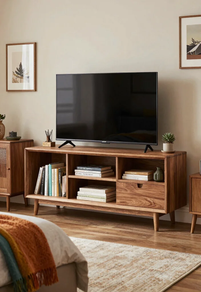 30 TV in Bedroom Ideas That Balance Comfort and Style 2. TV on a Stylish Stand 0