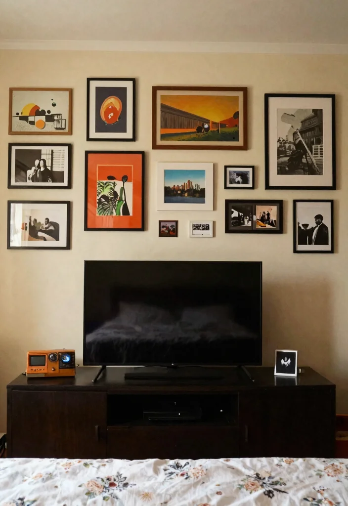 30 TV in Bedroom Ideas That Balance Comfort and Style 29. Eclectic Gallery Wall 0