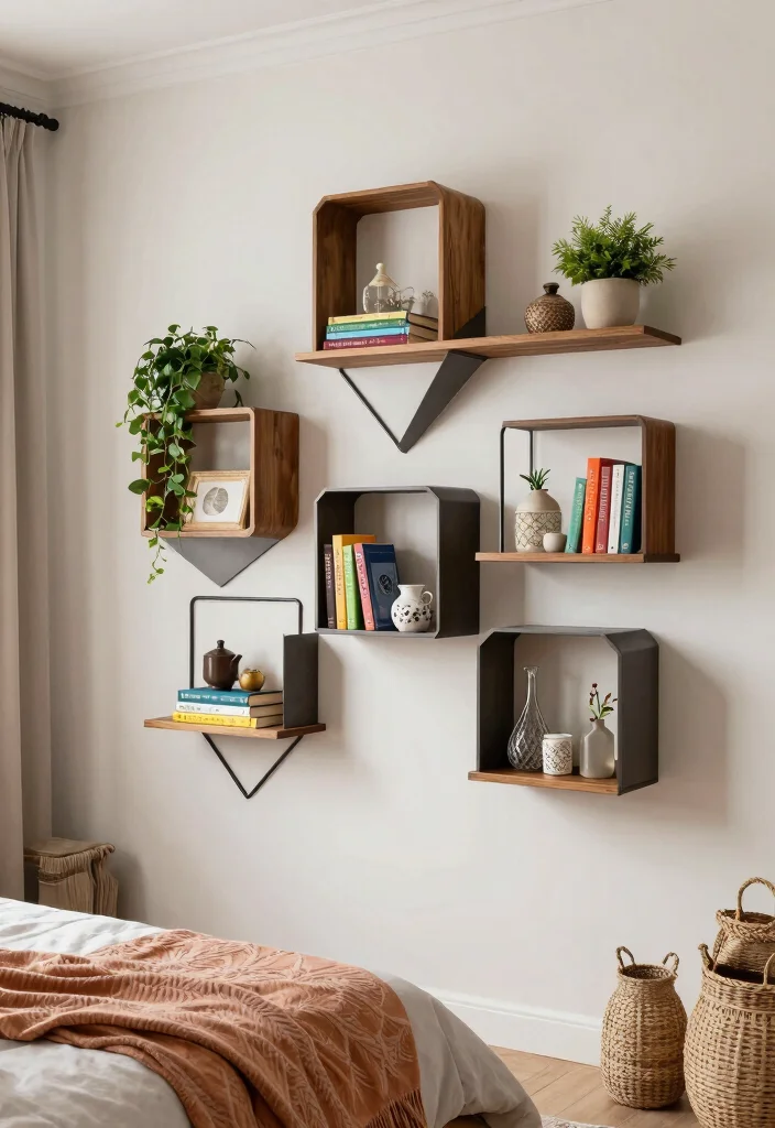 30 Teenage Bedroom Ideas That Are Trendy and Fun 12. Unique Wall Shelving 0