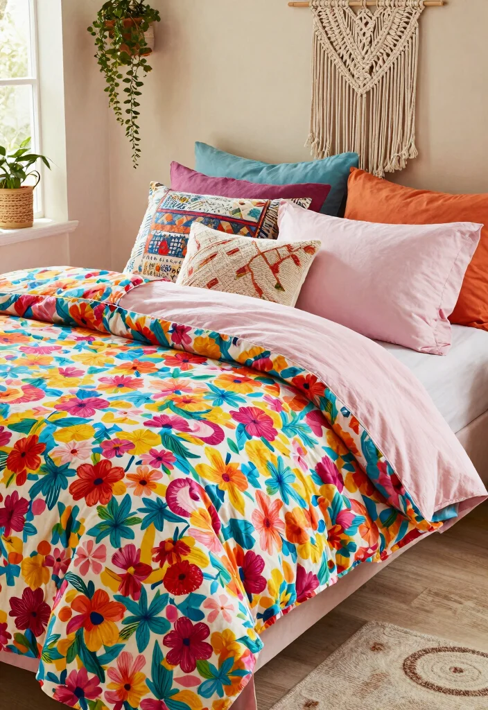 30 Teenage Bedroom Ideas That Are Trendy and Fun 3. Vibrant Colorful Bedding 0