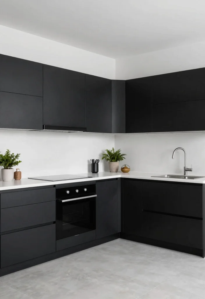 30 U Shaped Kitchen Ideas for Smart Layout and Flow 10. Modern Black and White 0