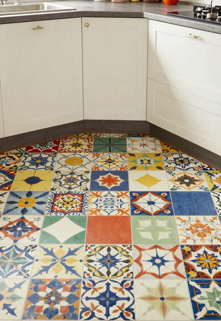 30 U Shaped Kitchen Ideas for Smart Layout and Flow 27. Vibrant Flooring 0